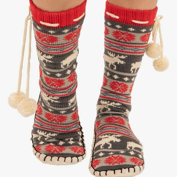 NWT MukLuks moose fair isle slipper socks - Picture 1 of 8